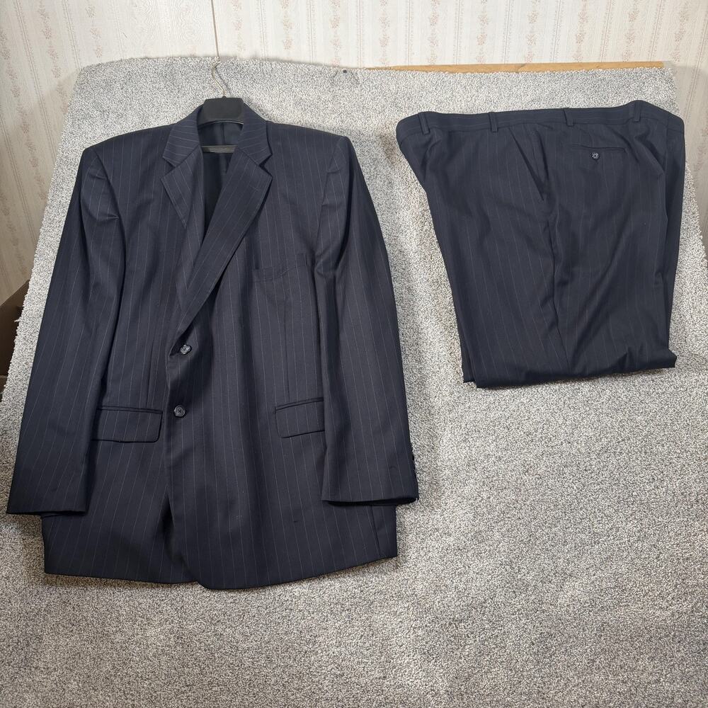 Vtg 90s Y2K Bill Blass 2Pc Suit 52R 46x30 Pinstripe Classic Corpcore Business